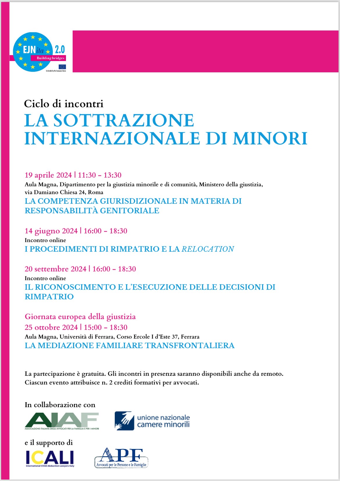 Presso l’Autorità centrale italiana a Roma il primo incontro del ciclo dedicato alla sottrazione internazionale di minori